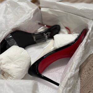 Christian Louboutin Black and Clear Stiletto Sandals